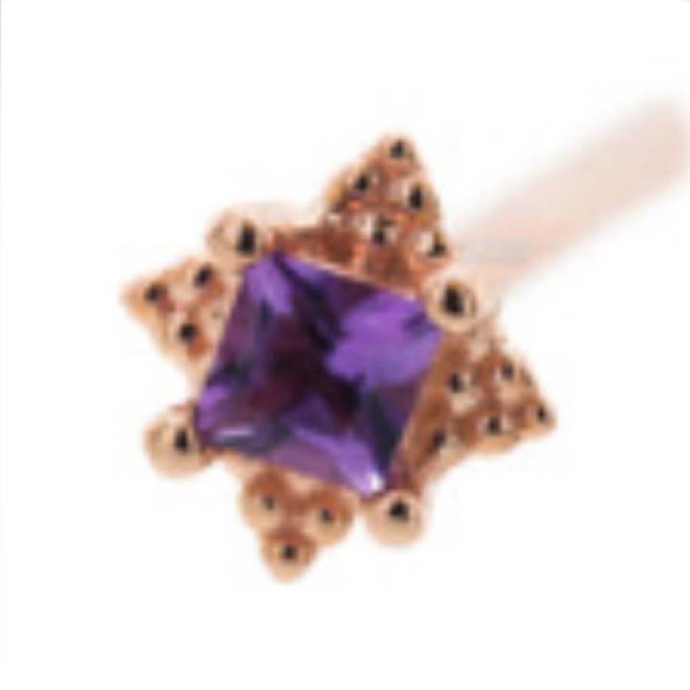 14K Solid Yellow Gold Princess Cut Amethyst Nose Screw - Picture 3 of 3